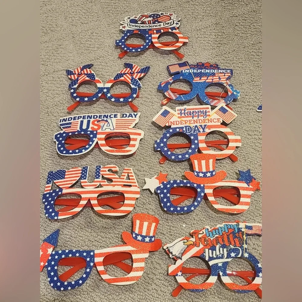 Patriotic 4th of July 9 Headbands and 9 Eye Glasses NWT